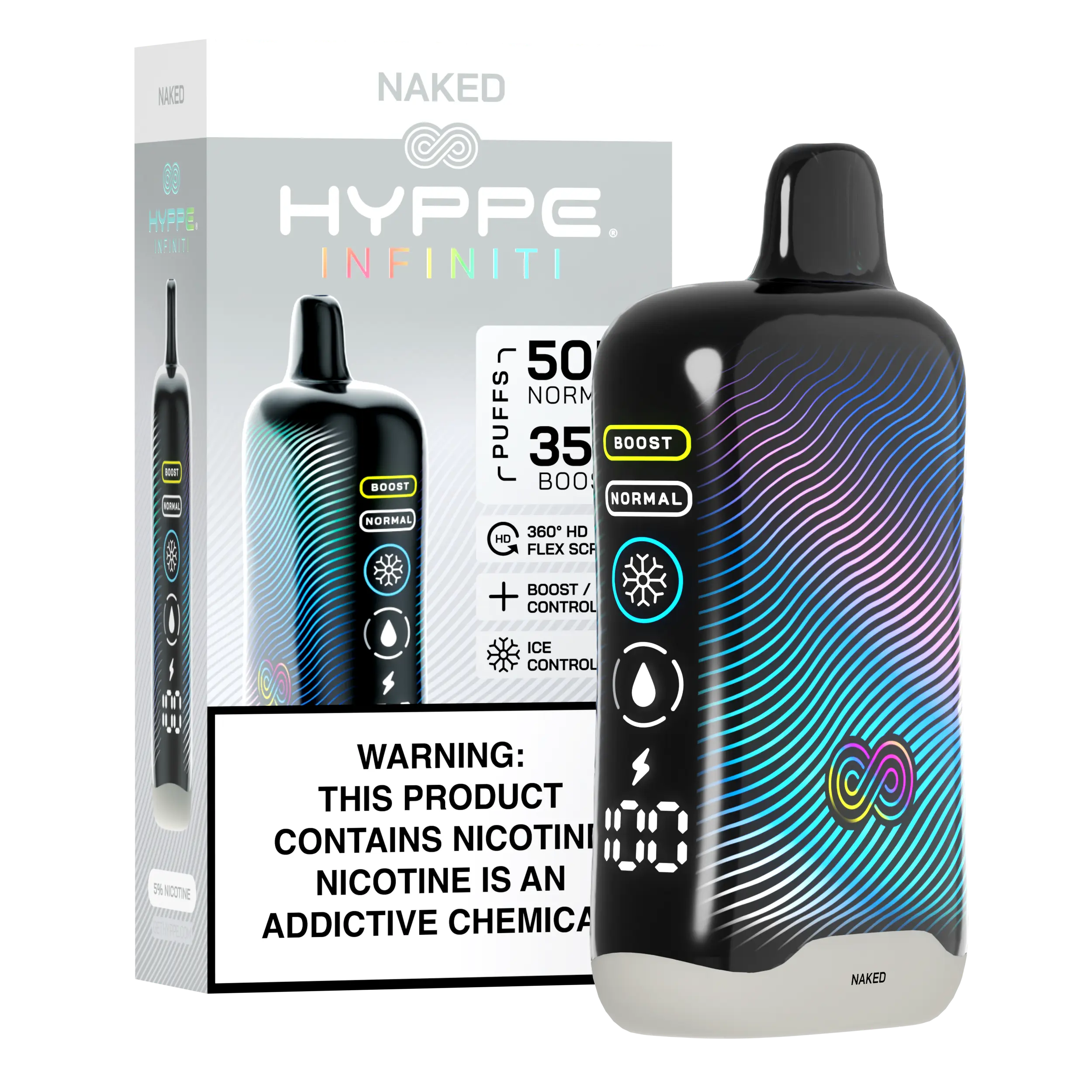 A Naked Hyppe Infiniti 50K disposable vape 50000 puffs unflavored clear taste by Vape4Less.