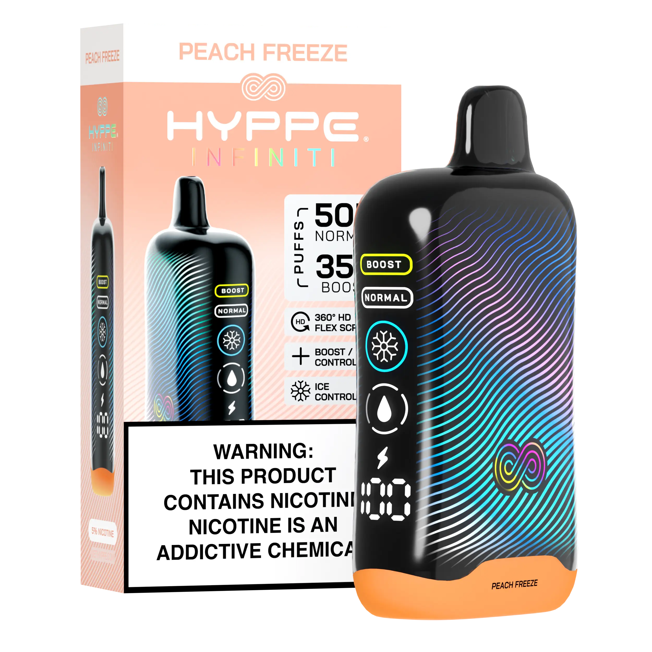 HI - Device+Box - Regular - Peach Freeze A Peach Freeze Hyppe Infiniti 50K disposable vape 50000 puffs sweet peach icy menthol flavor by Vape4Less.