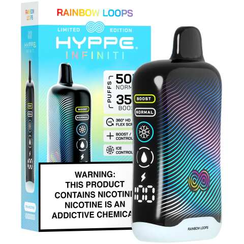 A Rainbow Loops Hyppe Infiniti 50K disposable vape 50000 puffs fruity cereal flavor by Vape4Less.