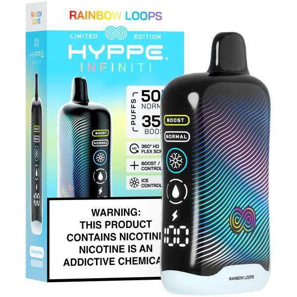 A Rainbow Loops Hyppe Infiniti 50K disposable vape 50000 puffs fruity cereal flavor by Vape4Less.