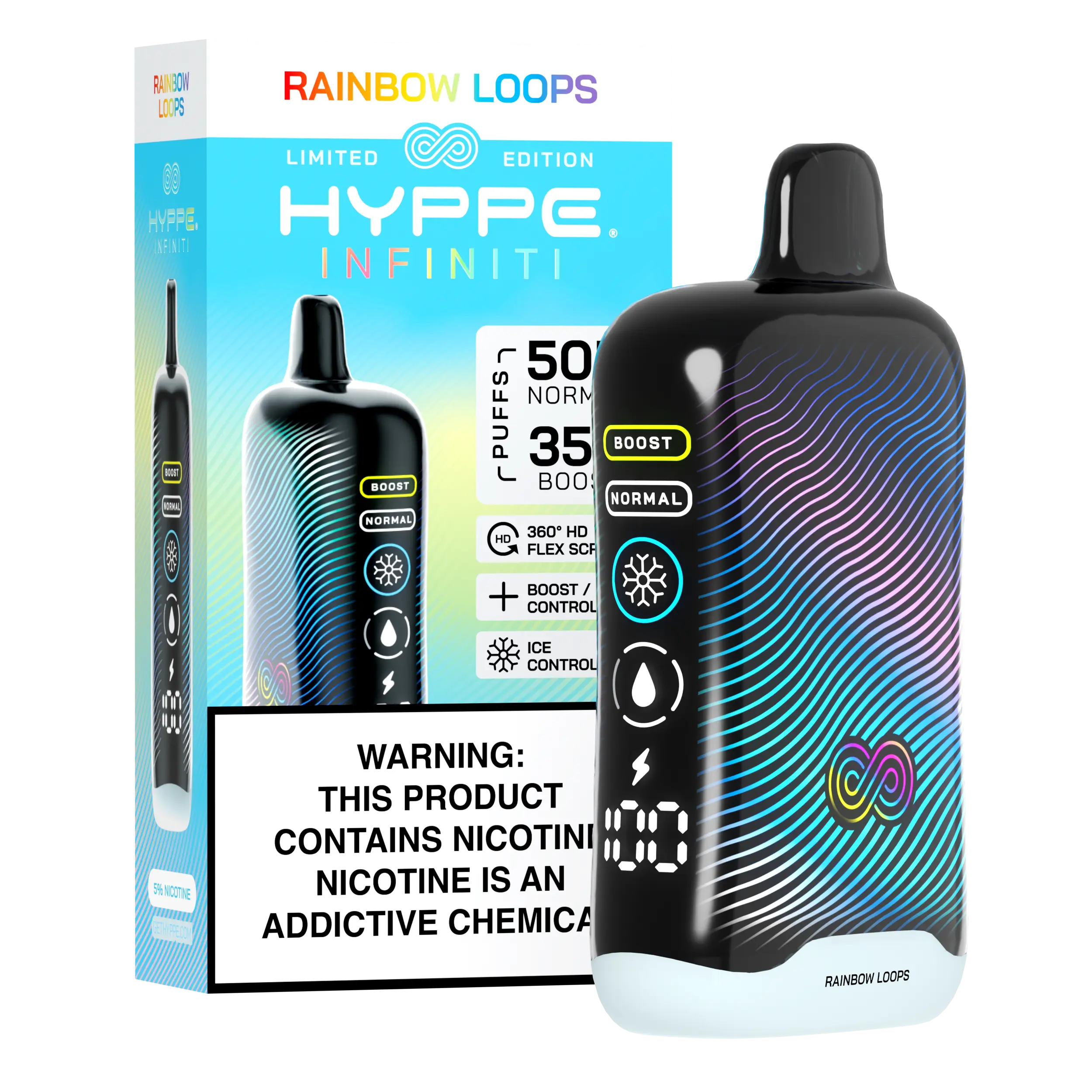 A Rainbow Loops Hyppe Infiniti 50K disposable vape 50000 puffs fruity cereal flavor by Vape4Less.