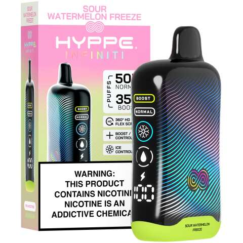 A Sour Watermelon Freeze Hyppe Infiniti 50K disposable vape 50000 puffs sour watermelon icy menthol flavor by Vape4Less.