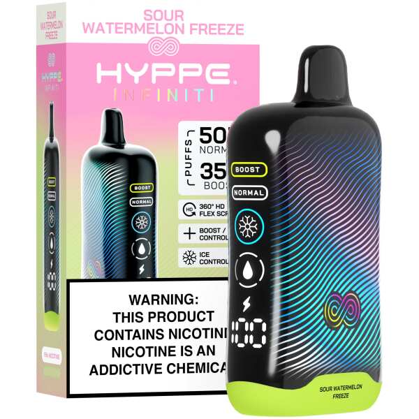 A Sour Watermelon Freeze Hyppe Infiniti 50K disposable vape 50000 puffs sour watermelon icy menthol flavor by Vape4Less.