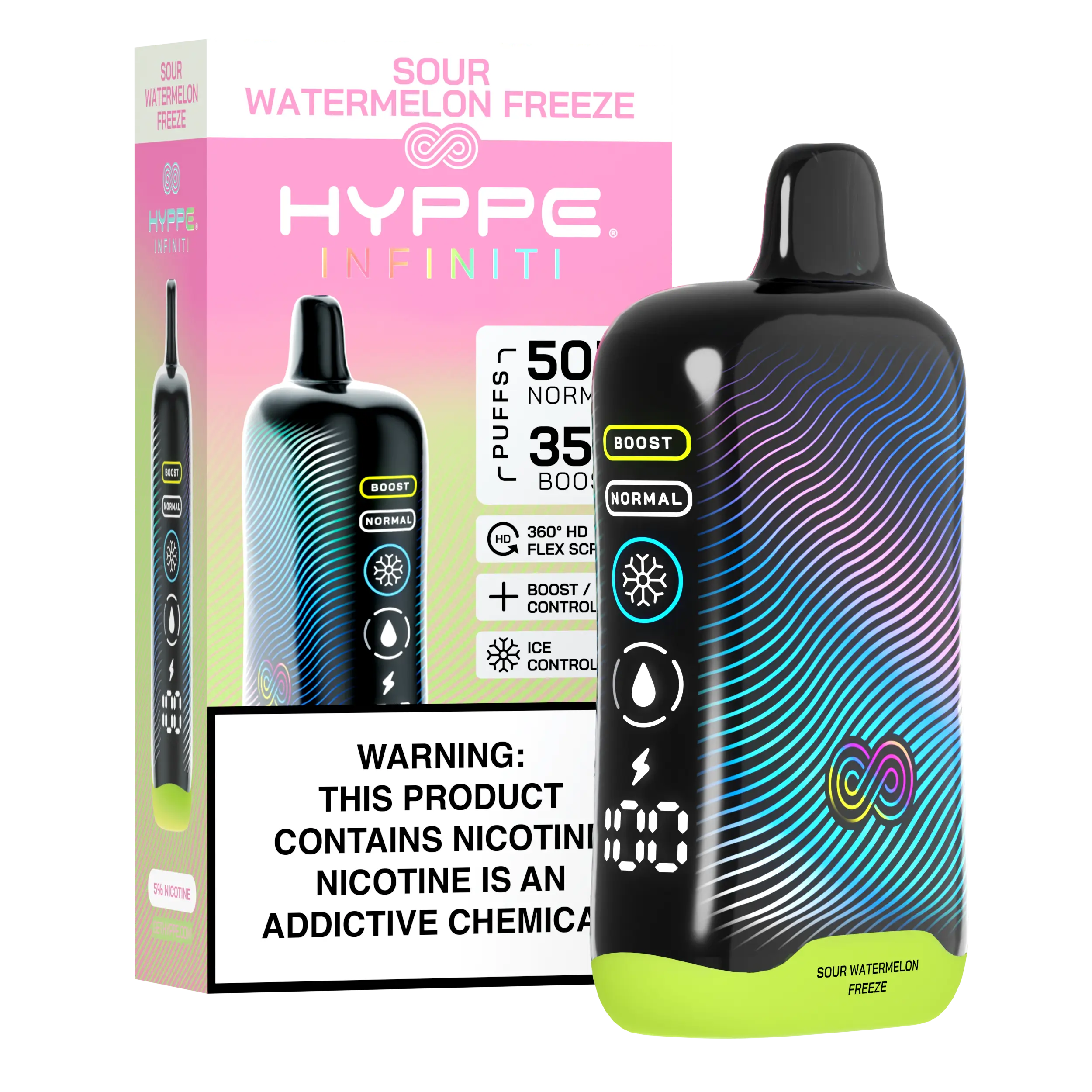 A Sour Watermelon Freeze Hyppe Infiniti 50K disposable vape 50000 puffs sour watermelon icy menthol flavor by Vape4Less.