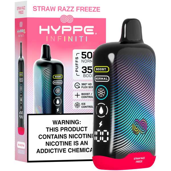 A Straw Razz Freeze Hyppe Infiniti 50K disposable vape 50000 puffs strawberry blue raspberry menthol flavor by Vape4Less.