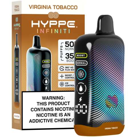 A Virginia Tobacco Hyppe Infiniti 50K disposable vape 50000 puffs classic tobacco flavor by Vape4Less.