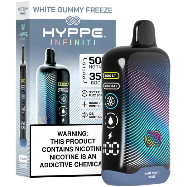 A White Gummy Freeze Hyppe Infiniti 50K disposable vape 50000 puffs white gummy pineapple ice flavor by Vape4Less.