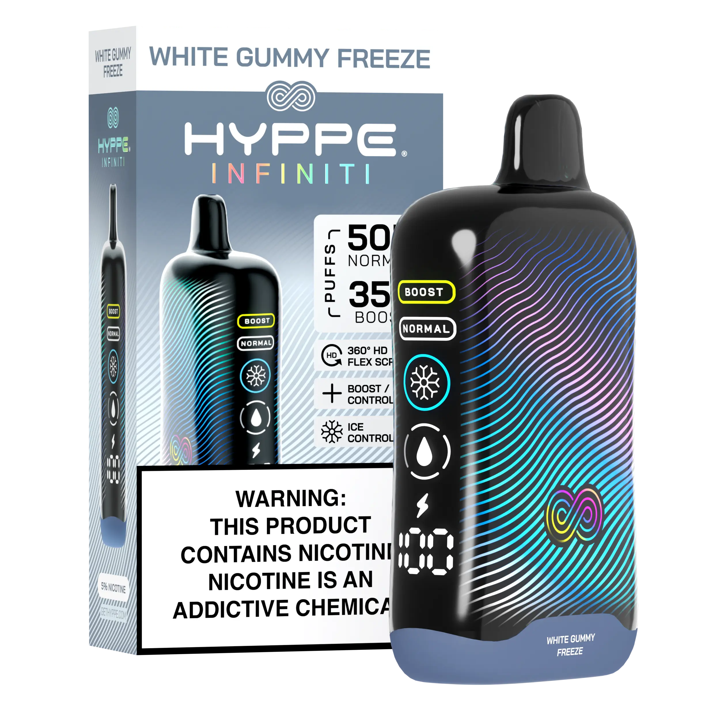 A White Gummy Freeze Hyppe Infiniti 50K disposable vape 50000 puffs white gummy pineapple ice flavor by Vape4Less.