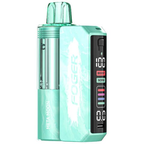 A Meta Moon Foger Switch Pro Kit 30K disposable vape with cosmic-inspired design and cool fruity theme on white background. by Vape4Less.