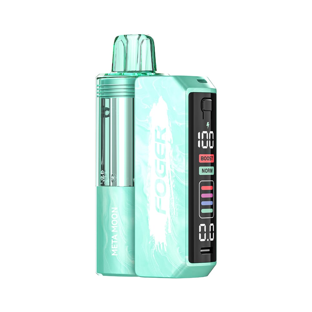 A Meta Moon Foger Switch Pro Kit 30K disposable vape with cosmic-inspired design and cool fruity theme on white background. by Vape4Less.
