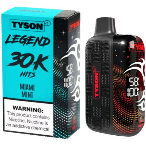 A 16ml Miami Mint Tyson 2.0 Legend 30K disposable vape 30000 puffs sweet spearmint refreshing icy flavor by Vape4Less.