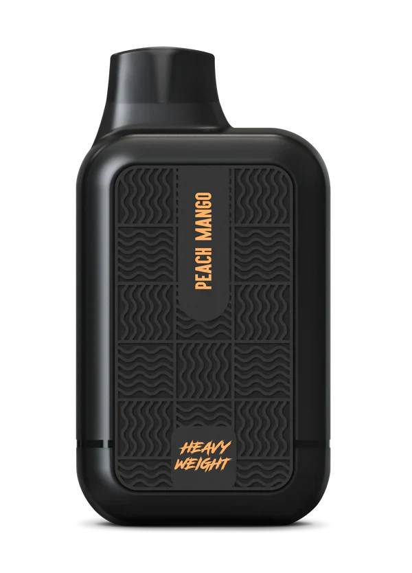 A 15ml Peach Mango Tyson 2.0 Heavy Weight disposable vape with peach and mango fruit design and bright tropical colors. by Vape4Less.