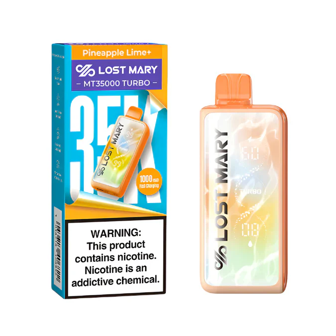 A 18ml Pineapple Lime Lost Mary MT35000 Turbo disposable vape 35000 puffs sweet tart citrus tropical flavor by Vape4Less.