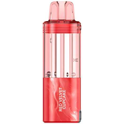A Red Velvet Cupcake Foger Switch Pro Pod 30K disposable pod with red cake and cream cheese frosting graphic by Vape4Less.