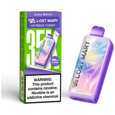A 18ml Scary Berry Lost Mary MT35000 Turbo disposable vape 35000 puffs dark berry sweet tart complex flavor by Vape4Less.