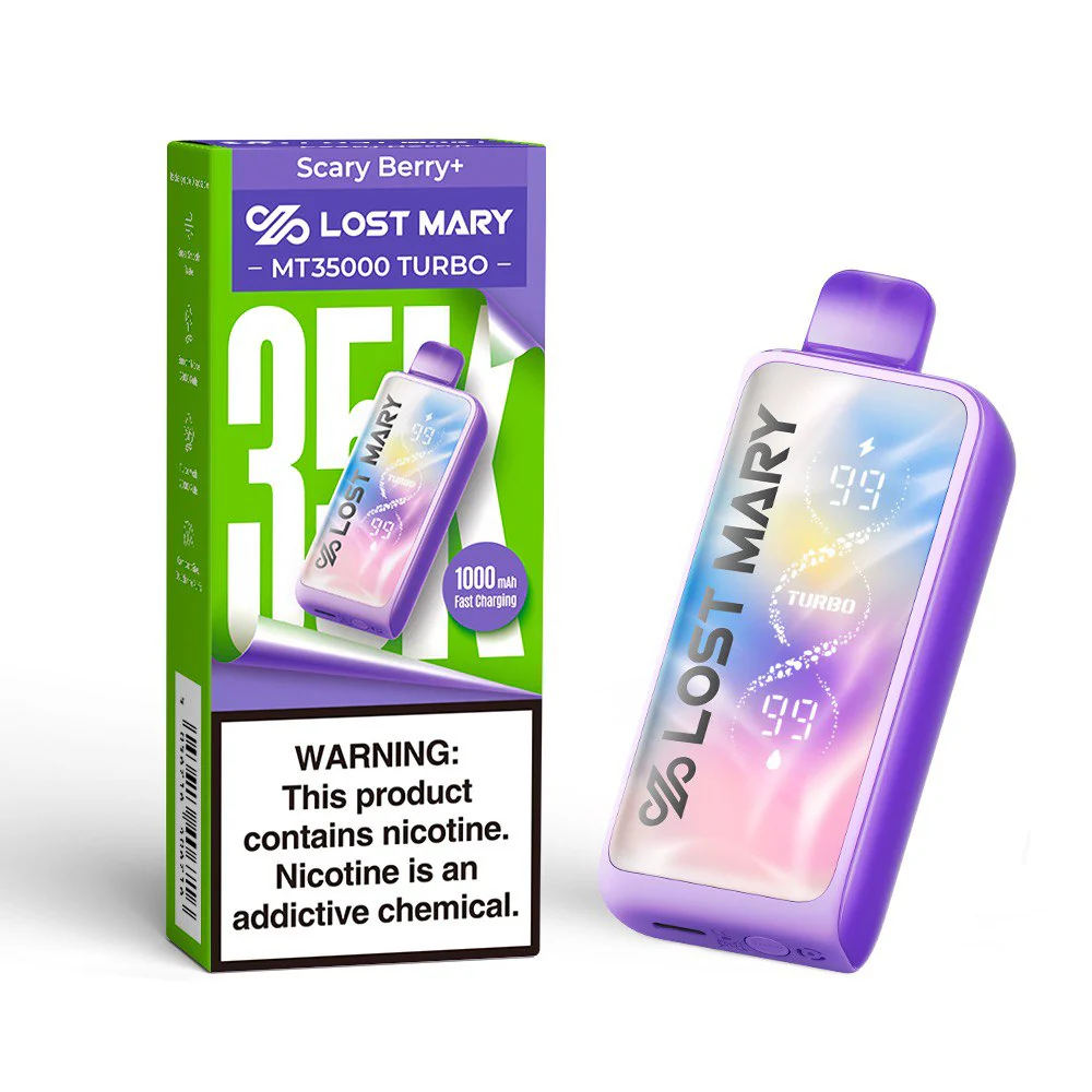 A 18ml Scary Berry Lost Mary MT35000 Turbo disposable vape 35000 puffs dark berry sweet tart complex flavor by Vape4Less.