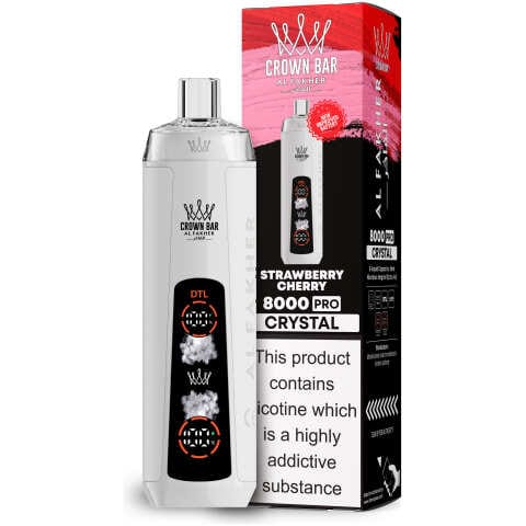 A Strawberry Cherry Al Fakher Crown Bar Pro 8000 DTL vape rich red fruit flavor by Vape4Less.
