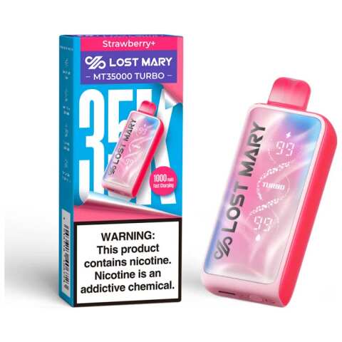 A 18ml Strawberry Lost Mary MT35000 Turbo disposable vape 35000 puffs ripe candy sweet strawberry flavor by Vape4Less.