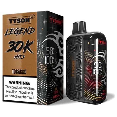 A 16ml Tobacco Tyson 2.0 Legend 30K disposable vape 30000 puffs classic rich earthy flavor traditional vape by Vape4Less.