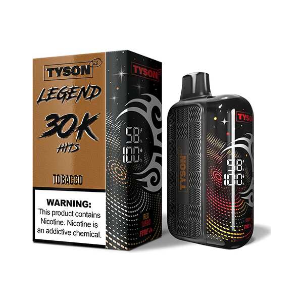 A 16ml Tobacco Tyson 2.0 Legend 30K disposable vape 30000 puffs classic rich earthy flavor traditional vape by Vape4Less.