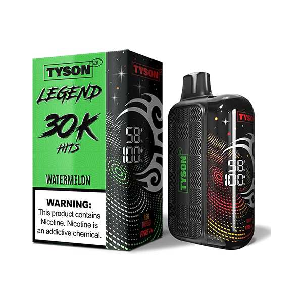 A 16ml Watermelon Tyson 2.0 Legend 30K disposable vape 30000 puffs sweet juicy crisp refreshing flavor by Vape4Less.
