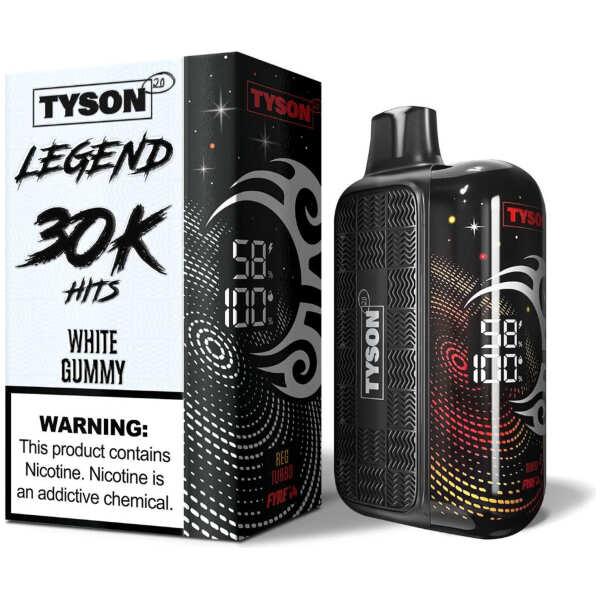 A 16ml White Gummy Tyson 2.0 Legend 30K disposable vape 30000 puffs iconic candy pineapple tropical flavor by Vape4Less.