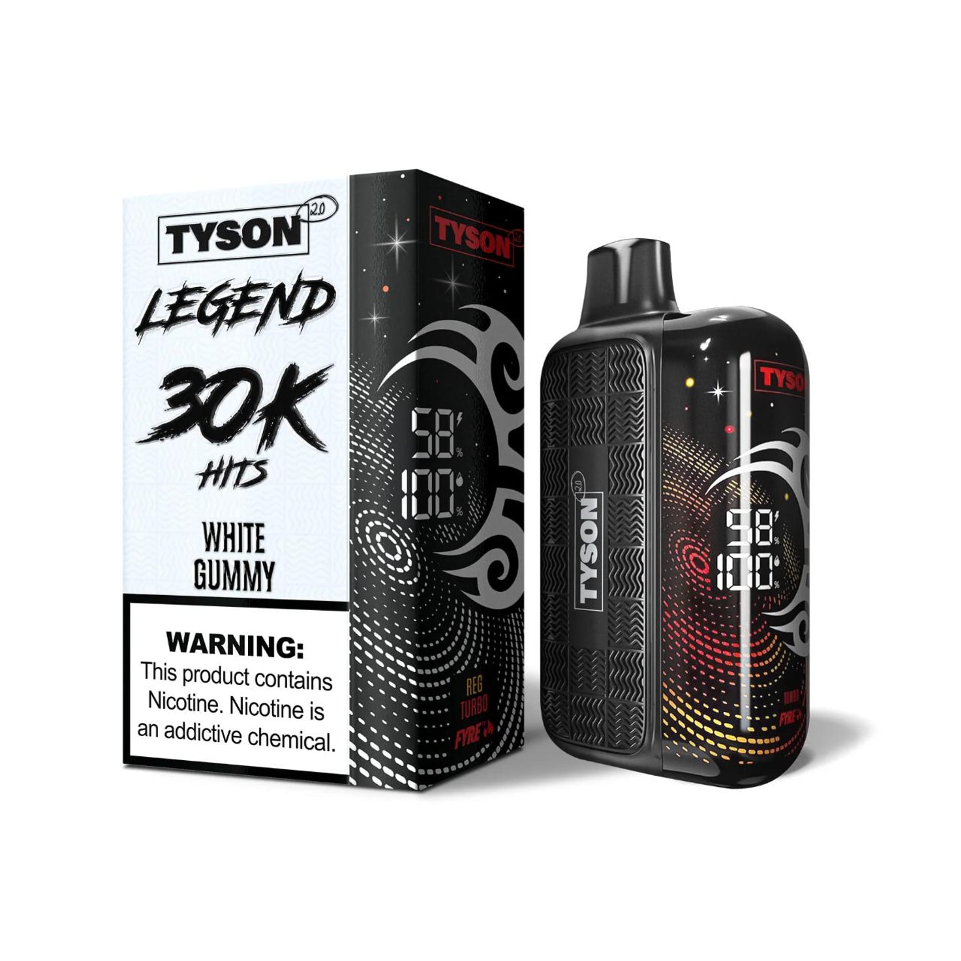 A 16ml White Gummy Tyson 2.0 Legend 30K disposable vape 30000 puffs iconic candy pineapple tropical flavor by Vape4Less.