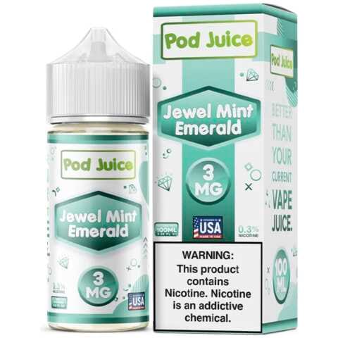 A 30ml bottle of Jewel Mint Emerald Pod Juice sweet mint arctic menthol vape juice salt nic freebase 100ml 30ml bottle by Vape4Less.