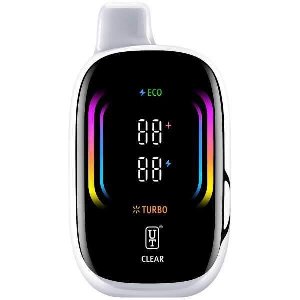 A Clear Float Mello Pro 50K disposable vape with minimalist transparent design and LED display. by Vape4Less.
