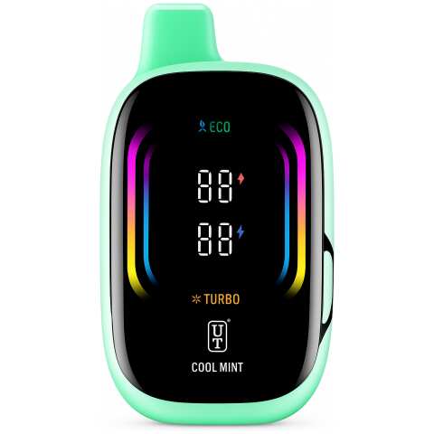 A Cool Mint Float Mello Pro 50K disposable vape with icy mint leaf graphics and sleek frosty design. by Vape4Less.