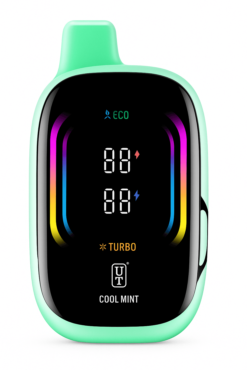A Cool Mint Float Mello Pro 50K disposable vape with icy mint leaf graphics and sleek frosty design. by Vape4Less.