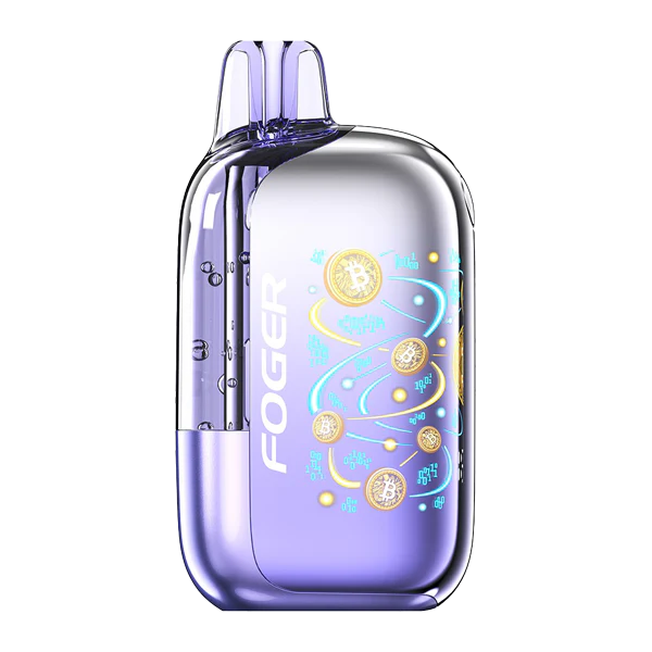 Foger_Bit35_White-Peach-Raspberry_600x600_Render (1) A Sour Grape Gush Foger Bit 35K disposable vape with grape and sour candy-themed graphics. by Vape4Less.