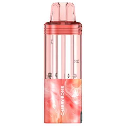 A Cherry Bomb Foger Switch Pro Pod 30K disposable pod vape with cherry-themed design on a clean background. by Vape4Less.