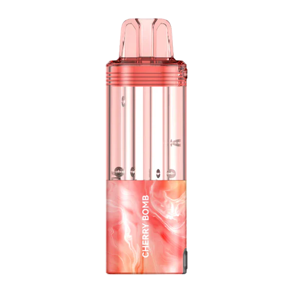A Cherry Bomb Foger Switch Pro Pod 30K disposable pod vape with cherry-themed design on a clean background. by Vape4Less.