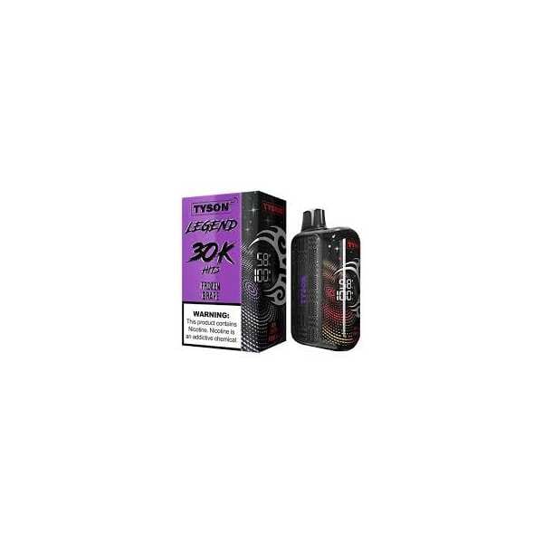 A 16ml Frozen Grape Tyson 2.0 Legend 30K disposable vape with icy grape design and digital display. by Vape4Less.