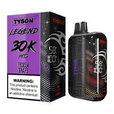 Frozen Grape Tyson 2.0 Legend 30K A 16ml Frozen Grape Tyson 2.0 Legend 30K disposable vape with icy grape design and digital display. by Vape4Less.