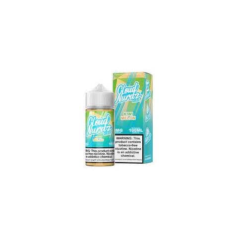 A 100ml Iced Melon Kiwi Cloud Nurdz 100ml e-liquid bottle with melon, kiwi, and icy mint-style graphics. by Vape4Less.