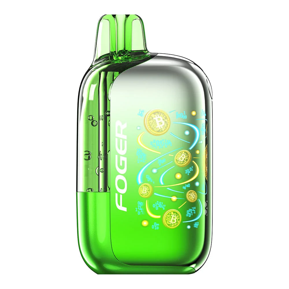 A Sour Kiwi Gush Foger Bit 35K disposable vape with kiwi and sour candy-themed artwork. by Vape4Less.