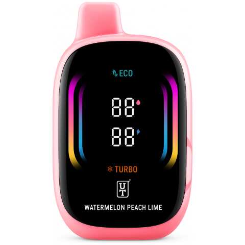 A Watermelon Peach Lime Float Mello Pro 50K disposable vape with colorful fruit design featuring watermelon, peach, and lime graphics. by Vape4Less.