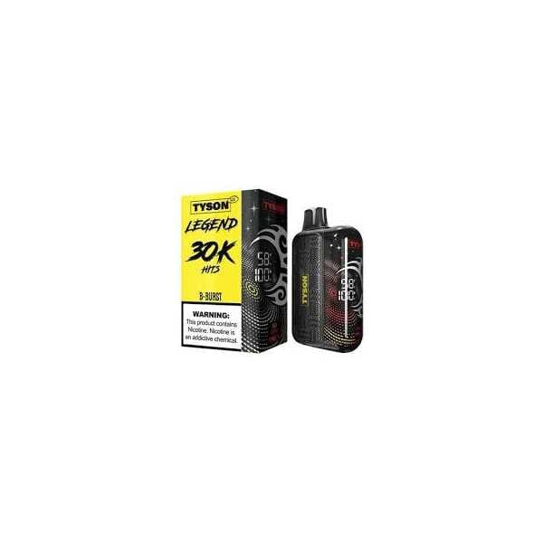 A 16ml B Burst Tyson 2.0 Legend 30K disposable vape with bold berry-themed design. by Vape4Less.
