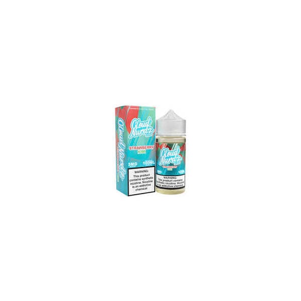 A Strawberry Kiwi Iced Cloud Nurdz 100ml e-liquid bottle with strawberry and kiwi candy graphics and icy accents. by Vape4Less.