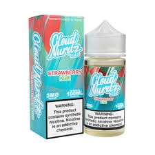 A Strawberry Kiwi Iced Cloud Nurdz 100ml e-liquid bottle with strawberry and kiwi candy graphics and icy accents. by Vape4Less.