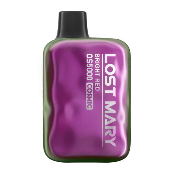Lost-Mary-Os5000-Bright-Red_Render_600x600_4ac5edc8-df2c-4694-bc5d-3a3cd68d101d (1) A 13ml Bright Red Lost Mary OS5000 Cosmic disposable vape with red fruit–themed design. by Vape4Less.