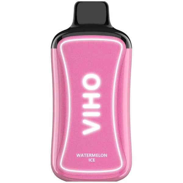 A Watermelon Ice VIHO Supercharge ZERO Nicotine disposable vape with watermelon and ice-themed design. by Vape4Less.