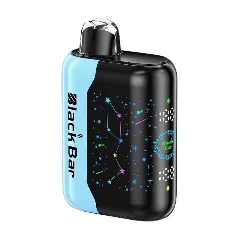 A 18ml Blue Razz Ice Black Bar Universe X disposable vape with blue raspberry graphics and icy blue accents. by Vape4Less.