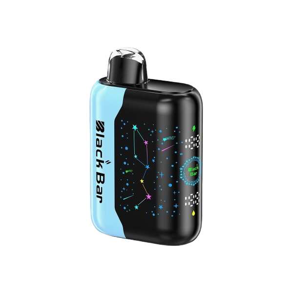 A 18ml Blue Razz Ice Black Bar Universe X disposable vape with blue raspberry graphics and icy blue accents. by Vape4Less.