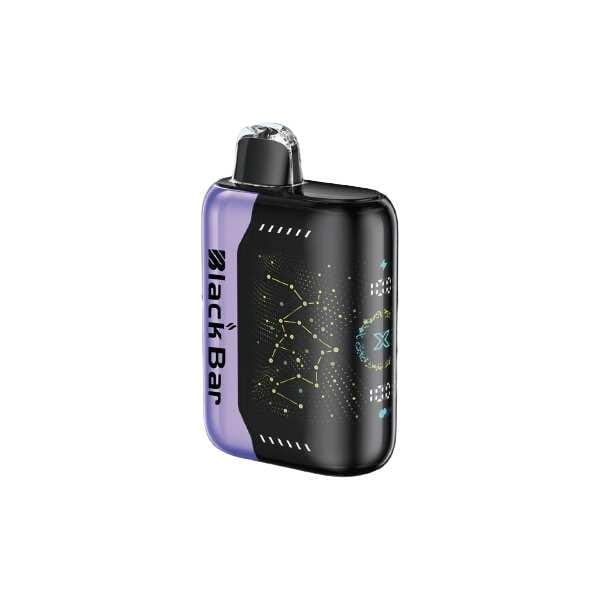 A 18ml Crazy Cherry Berry Black Bar Universe X disposable vape with cherry and mixed berry fruit graphics on the device. by Vape4Less.