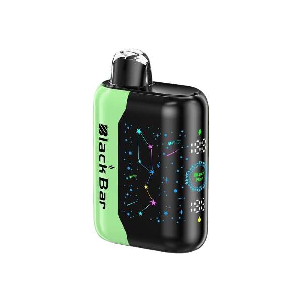 A 18ml Fruit Punch Black Bar Universe X disposable vape with mixed fruit punch graphics on the device. by Vape4Less.