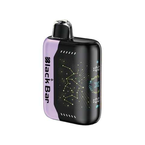 A 18ml Lime Berry Orange Black Bar Universe X disposable vape with lime, berry, and orange fruit graphics on the device. by Vape4Less.