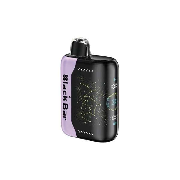 A 18ml Lime Berry Orange Black Bar Universe X disposable vape with lime, berry, and orange fruit graphics on the device. by Vape4Less.
